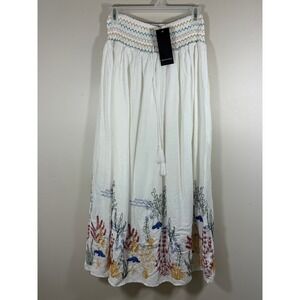 NWT Forgotten Grace Skirt Women M White Embroidered Cotton Maxi Boho Coastal